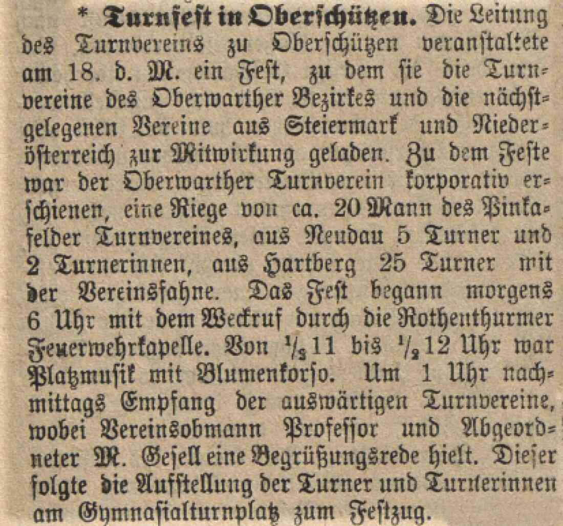 Artikel in der Oberwarther Sonntagszeitung zum Turnfest 1924