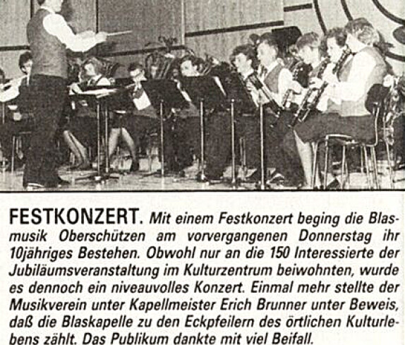 10 Jahre Blasmusik Oberschützen: Bericht in  der BF vom 7. Juni 1989: Festkonzert