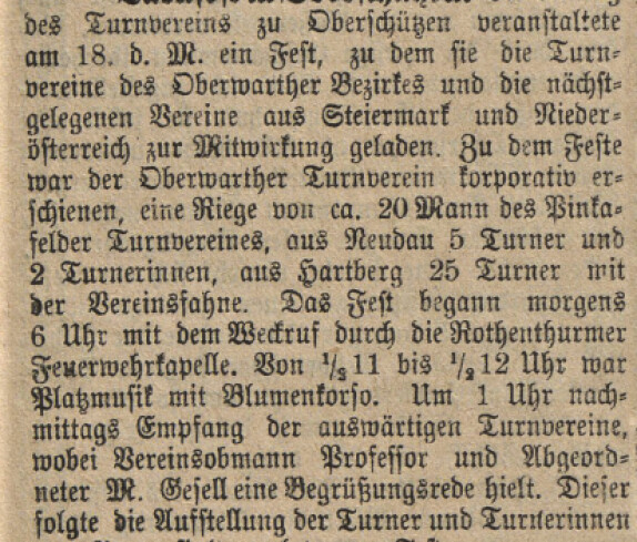 Artikel in der Oberwarther Sonntagszeitung zum Turnfest 1924