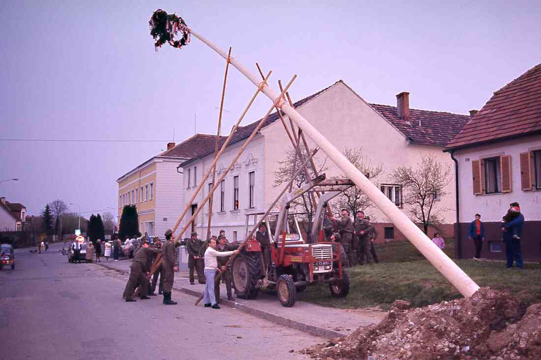 Maibaumaufstellen von der Feuerwehr in Oberschützen